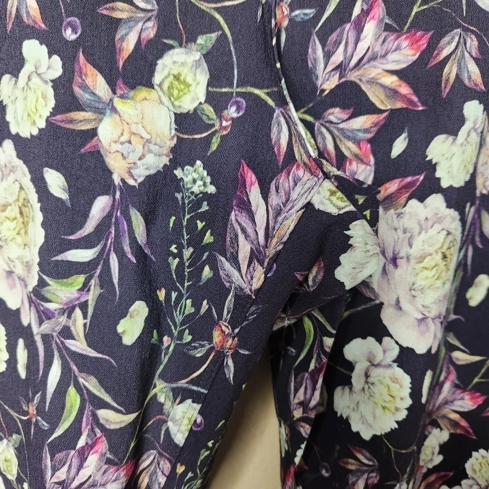 Soft Surroundings Superla Peony Floral Black Pull-on Straight Crop Pants-Size XL